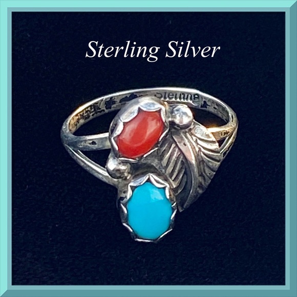 Jewelry - OLD Unsigned Navajo Turquoise Coral Sterling Silver Ring